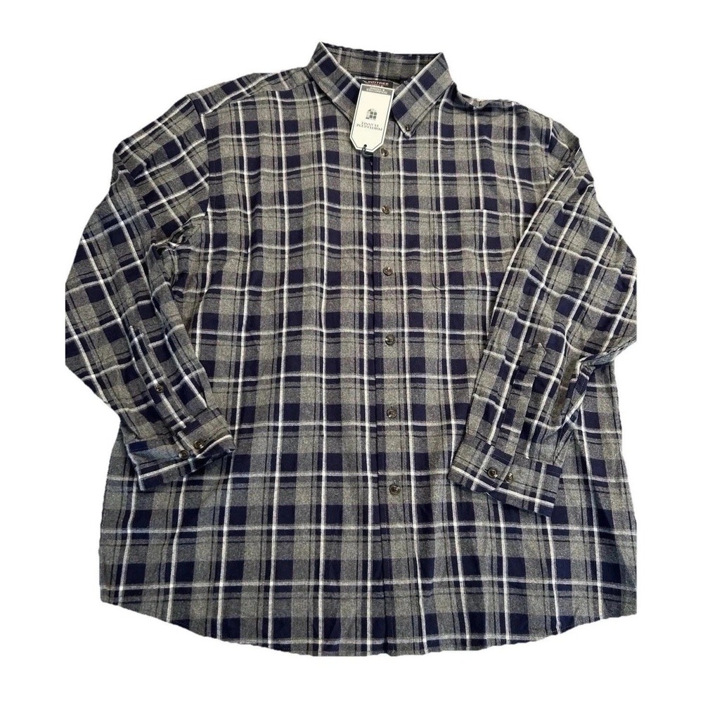 New Roundtree & Yorke Flannel Button Down Shirt 3XB Navy Gray White